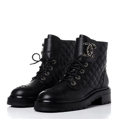 chanel shearling lace up boots|Chanel quilted combat boots.